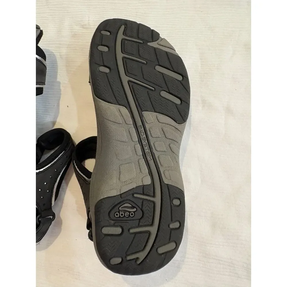 Abeo Goleta Sandals Black Silver Trim Leather Comfort Thong Womens 6 Narrow